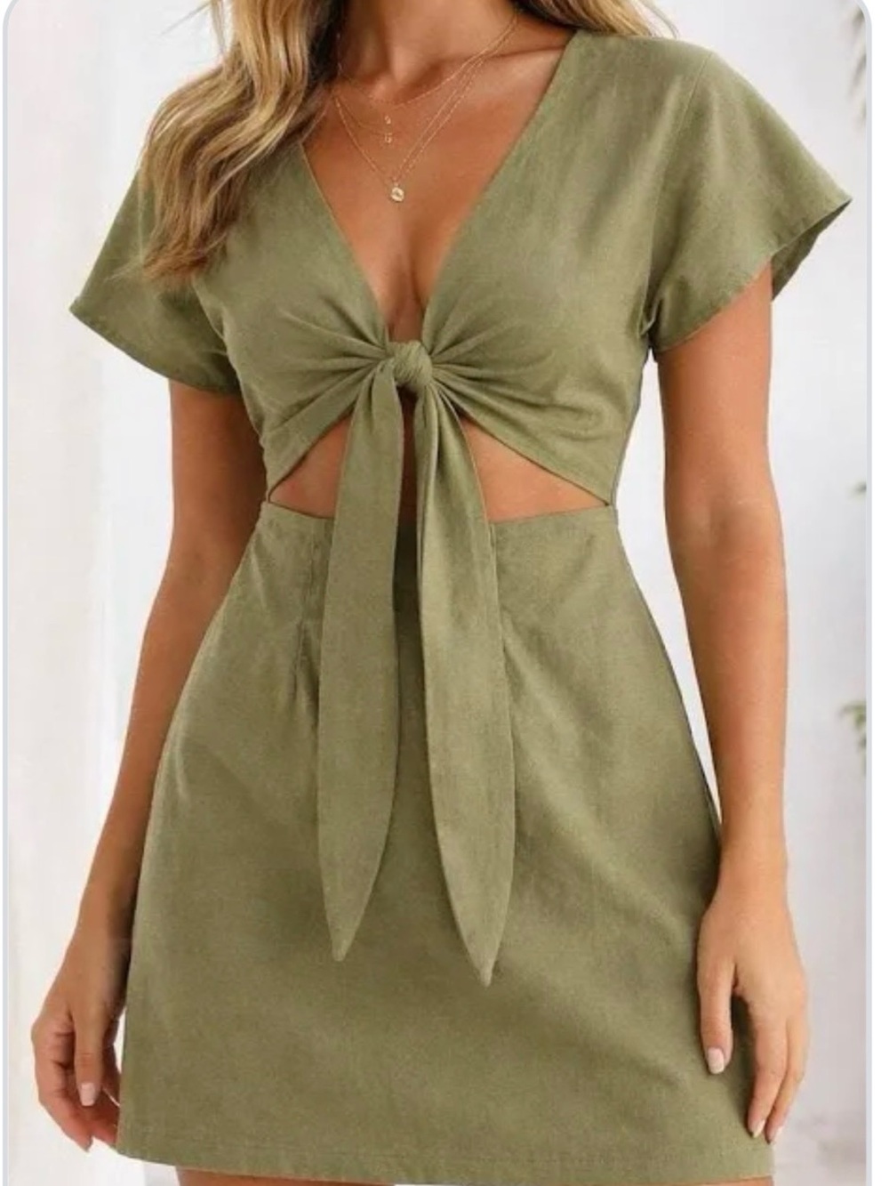 Princess Polly Olive Tie-Front Cutout Mini Dress